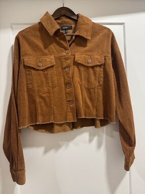 Cropped Corduroy Shacket in Warm Brown